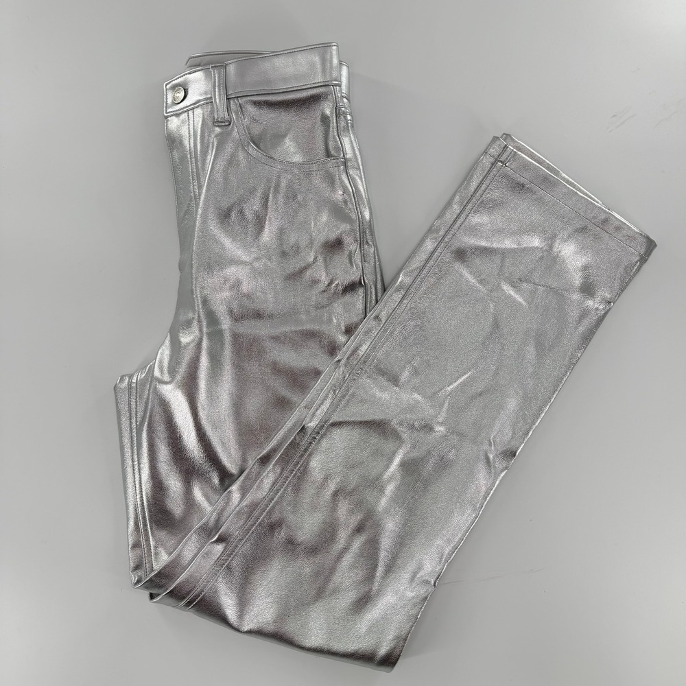 Abercrombie & Fitch Metallic Pants The 90s‎ Straight Ultra High Rise 4L Silver